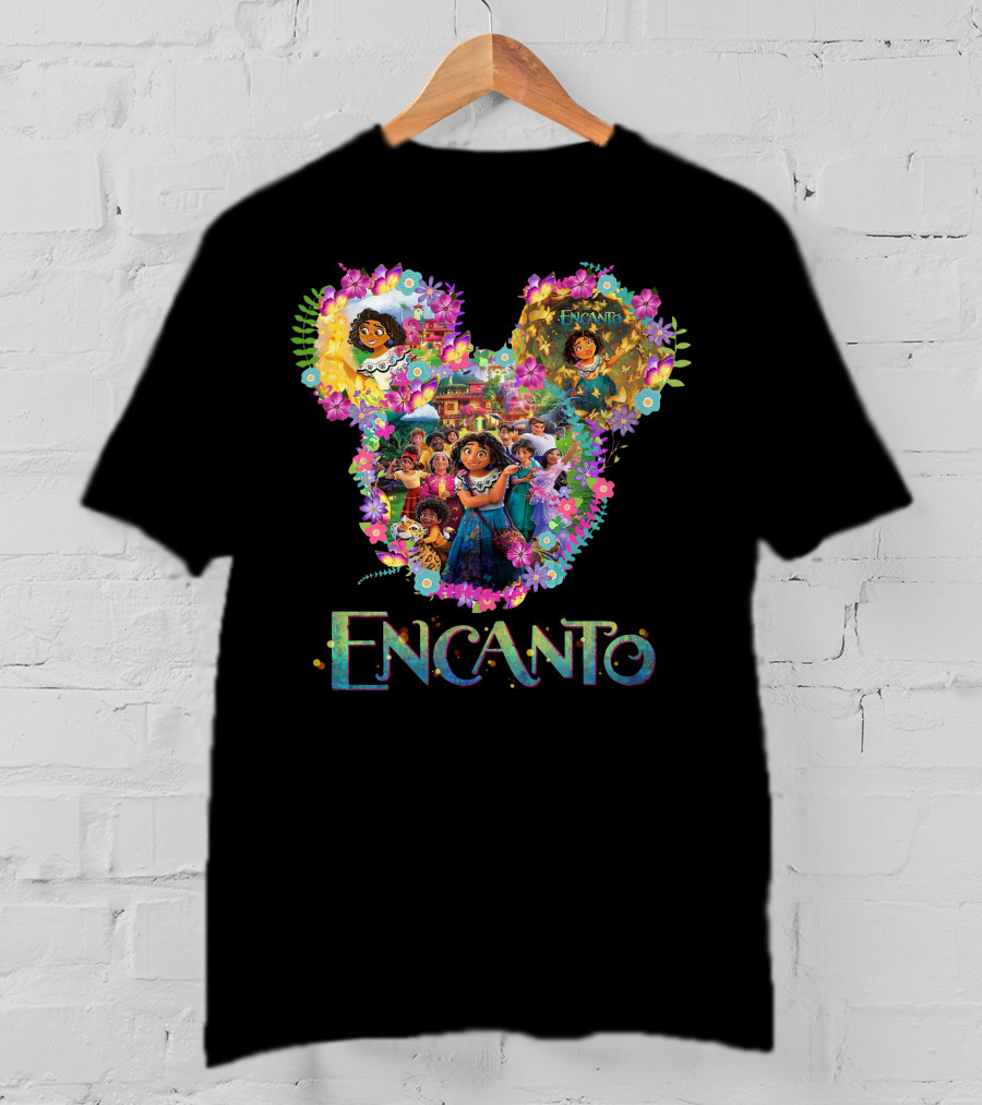 Encanto Disney Mirabel Mickey Mouse Head Floral Collage T-Shirt