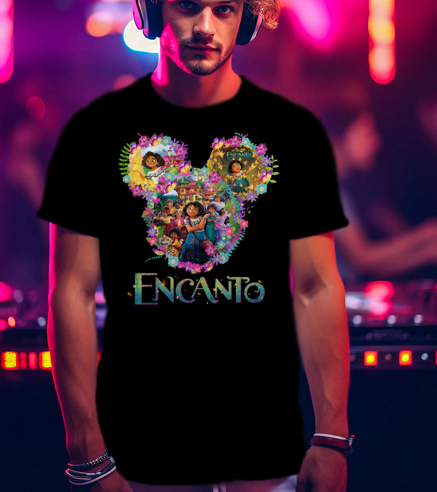 Encanto Disney Mirabel Mickey Mouse Head Floral Collage T-Shirt