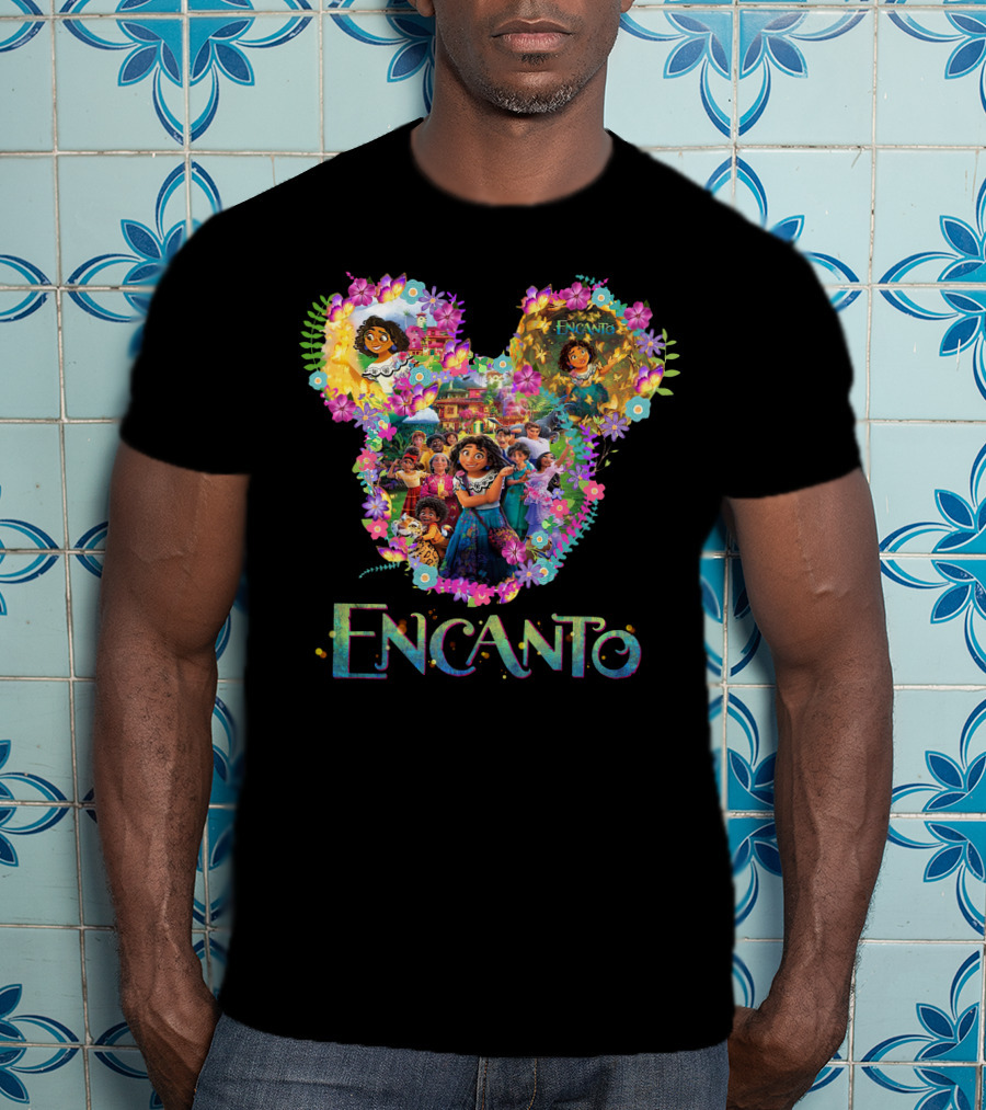 Encanto Disney Mirabel Mickey Mouse Head Floral Collage T-Shirt