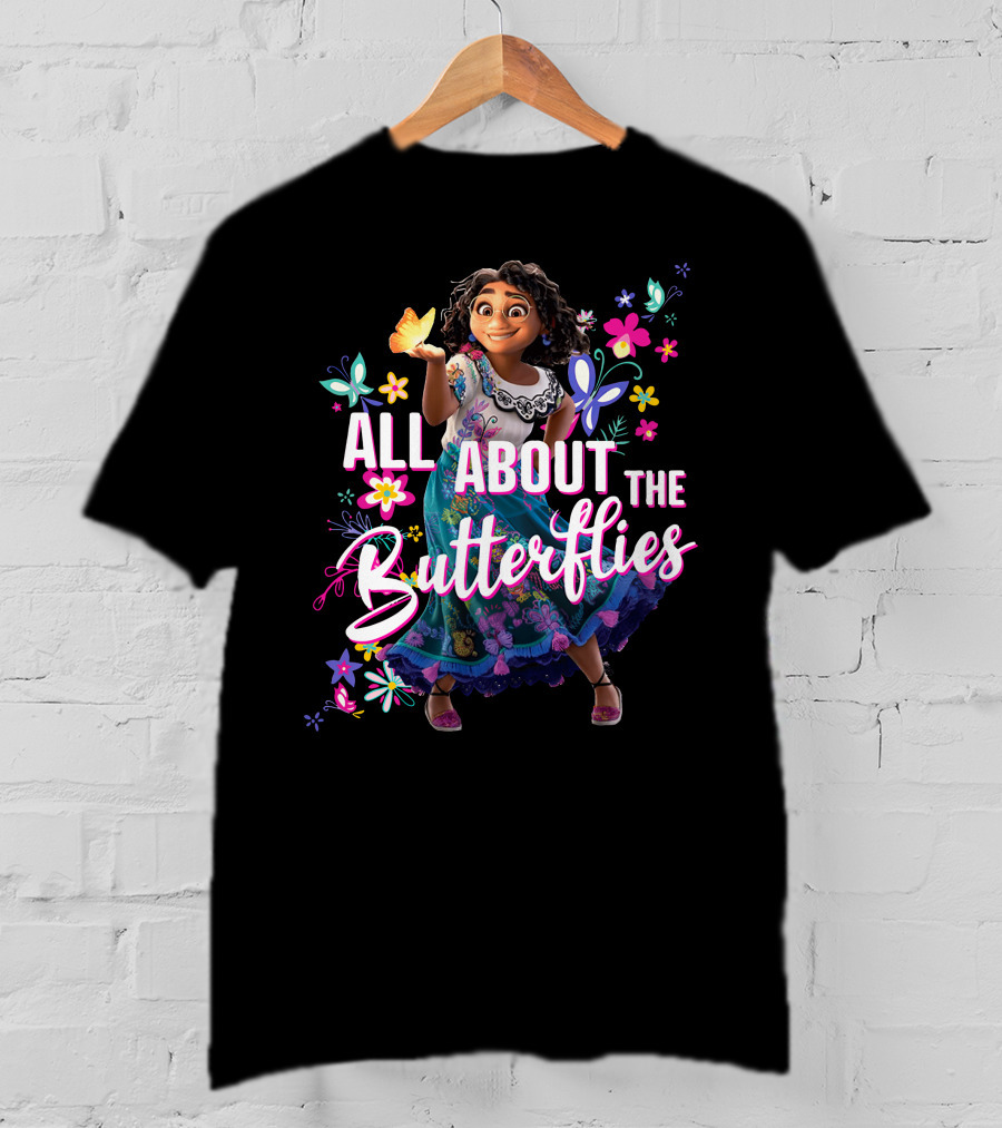 All About The Butterflies Colorful Floral Character T-Shirt