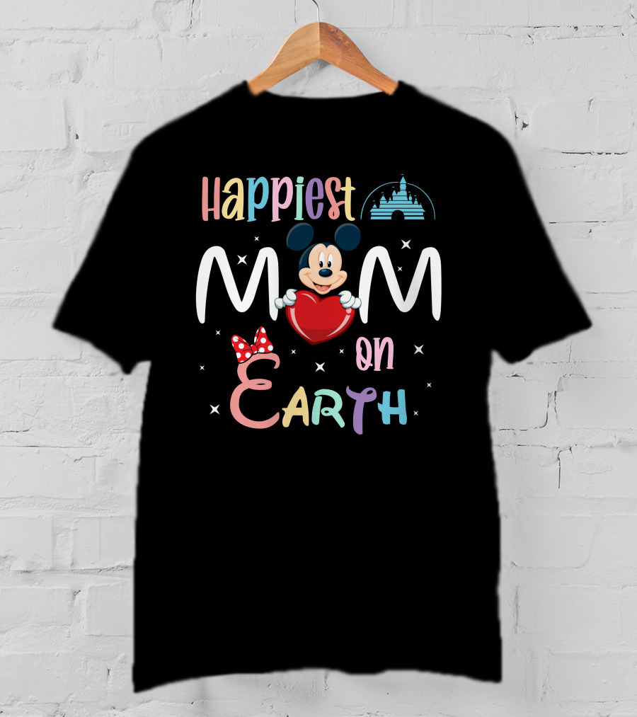 Happiest Mom On Earth Mickey Mouse Heart Disney Castle T-Shirt
