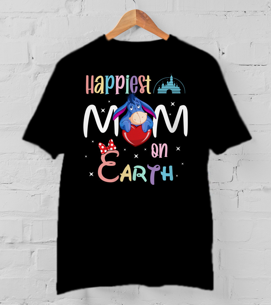 Happiest Mom On Earth Eeyore Disney Castle Minnie Bow T-Shirt