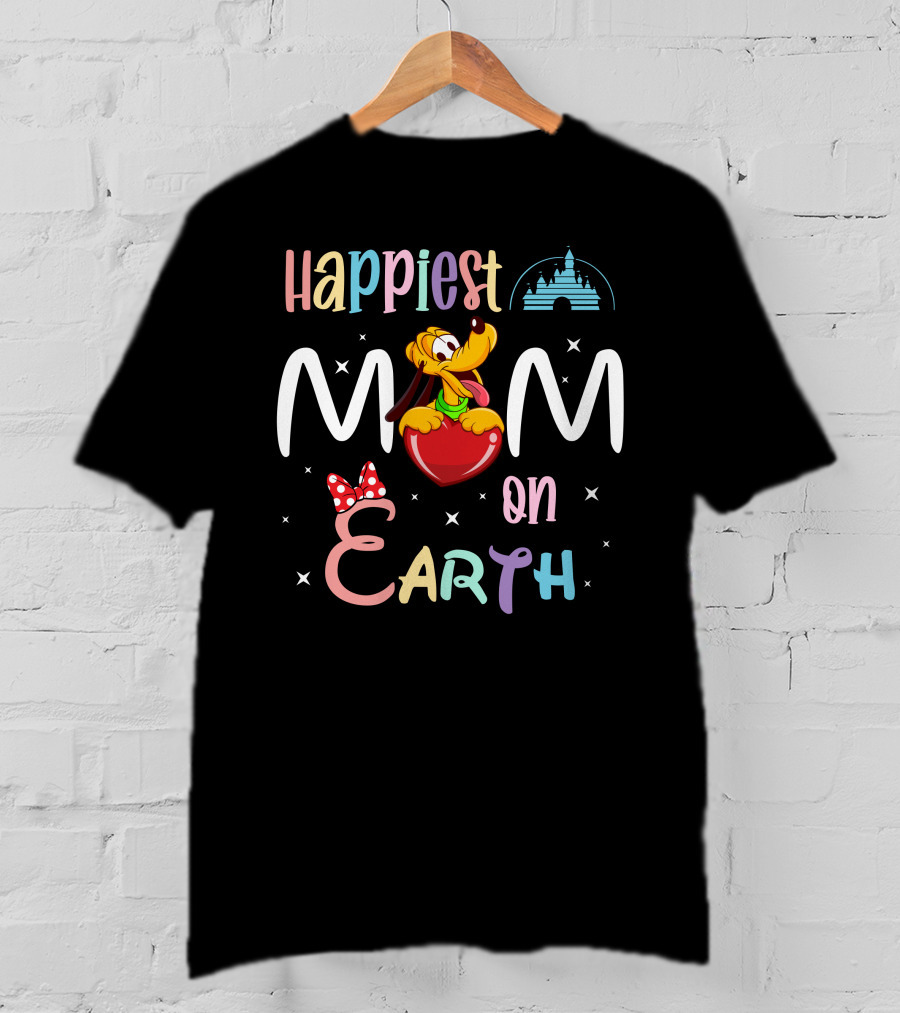 Happiest Mom On Earth Pluto Disney Castle Minnie Bow T-Shirt