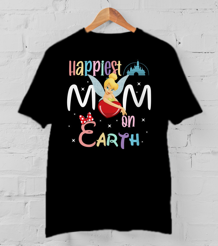 Happiest Mom On Earth Tinkerbell Disney Castle Minnie Mouse Bow T-Shirt