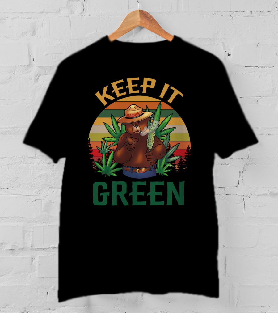 Smokey Keep It Green Retro Cannabis Smokey The Bear T-Shirt