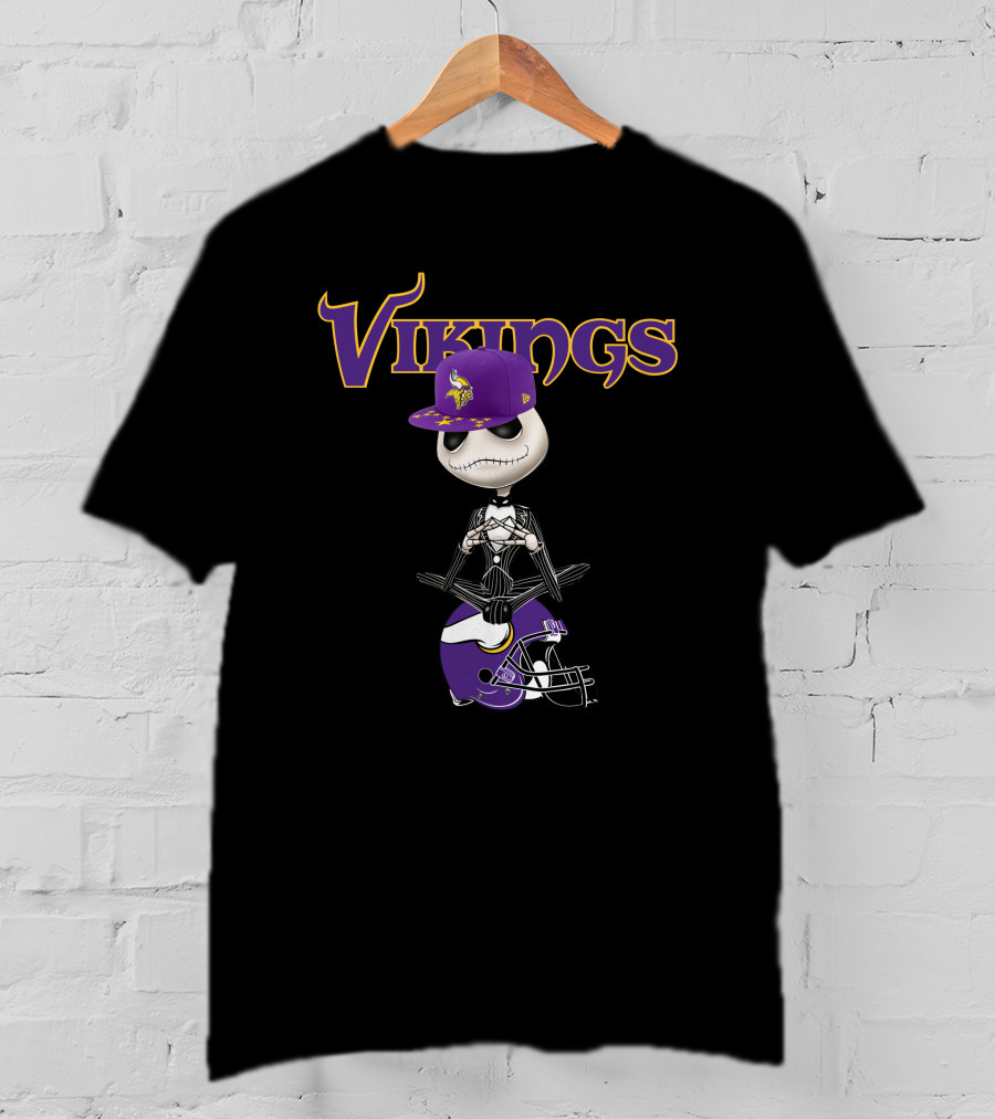 Minnesota Vikings Jack Skellington With Helmet And Hat T-Shirt
