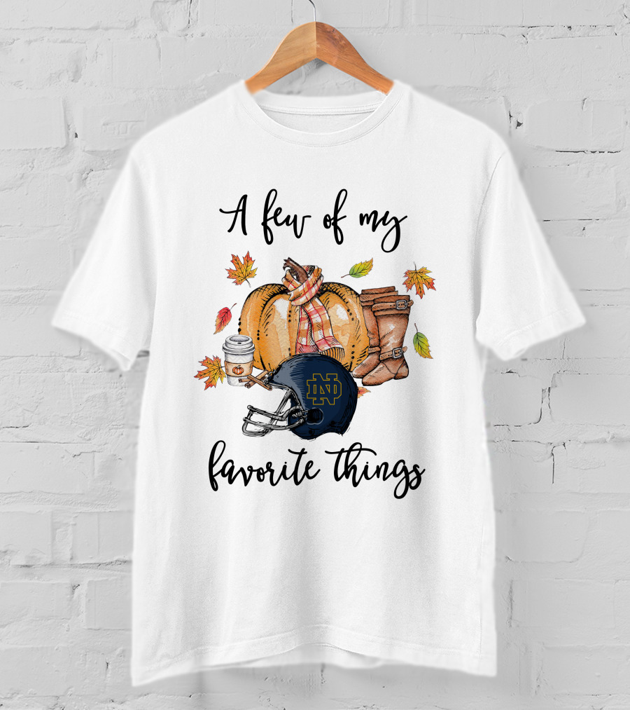 Notre Dame Fighting Irish Helmet Fall Favorites Pumpkin Boots Coffee Leaves T-Shirt