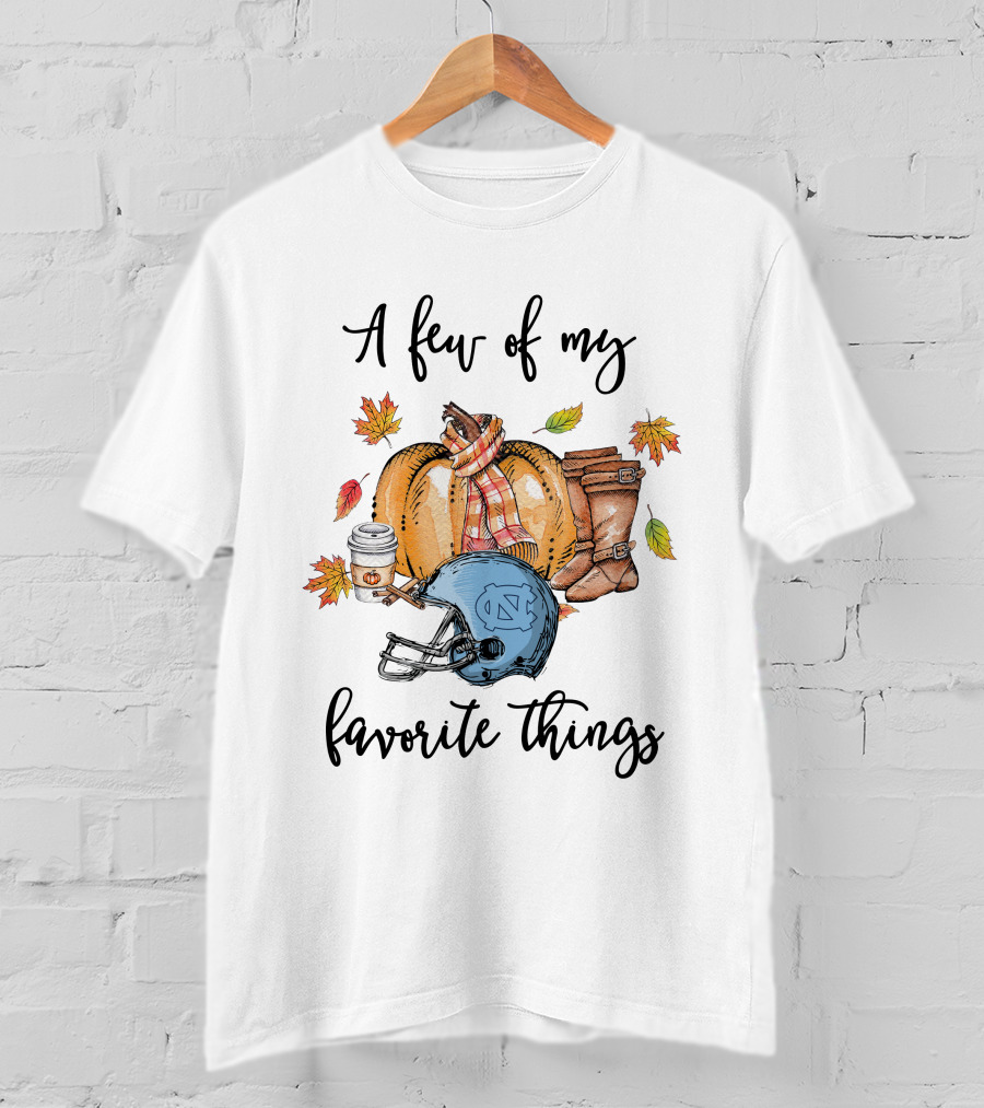 A Few Of My Favorite Things North Carolina Tar Heels Helmet Pumpkin Boots Leaves Coffee T-Shirt