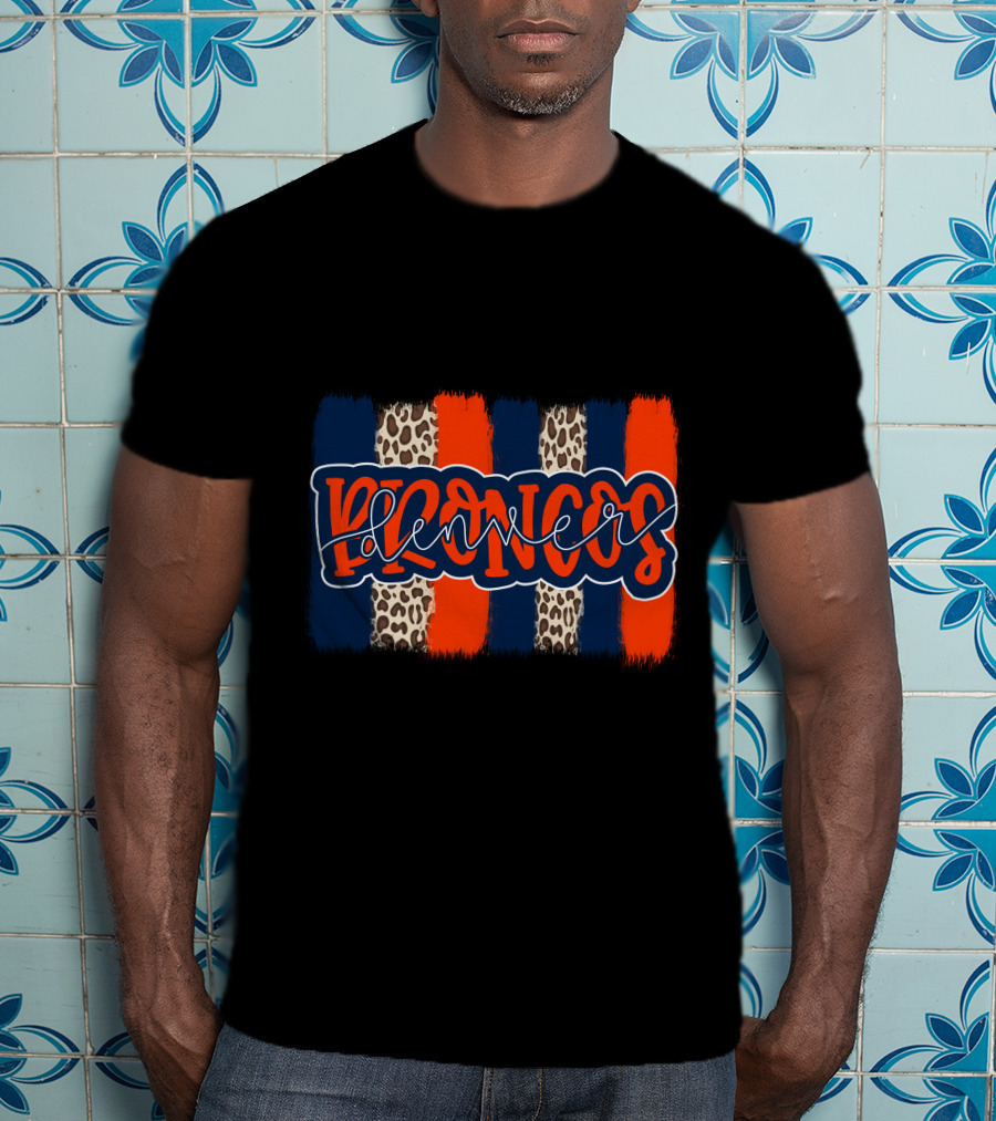 Denver Broncos Handlettered Leopard Stripes T-Shirt