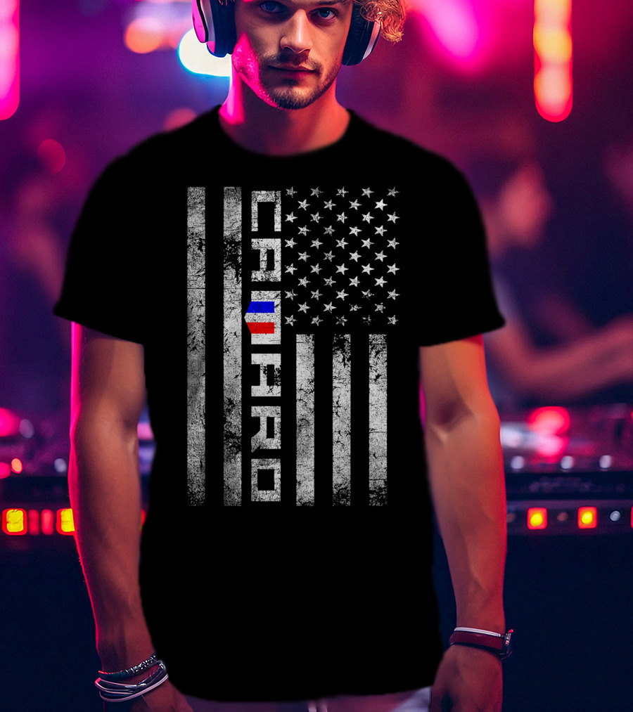CAMARO American Flag Vertical Stripes Grunge T-Shirt
