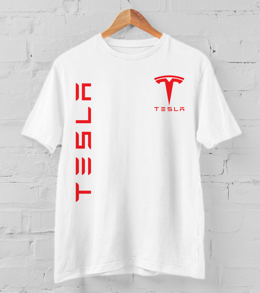 Tesla Vertical And Logo Red T-Shirt