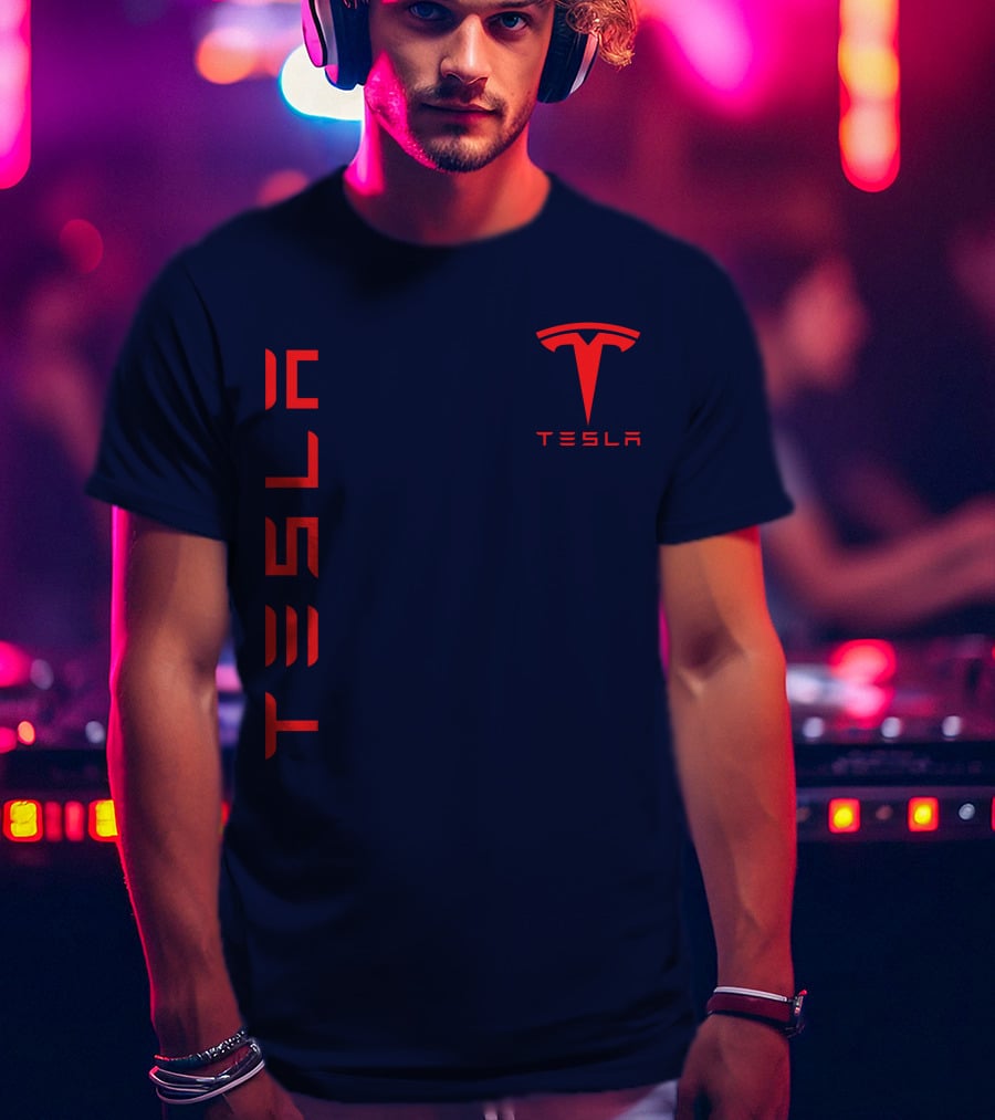 Tesla Logo And Stylized Lettering T-Shirt