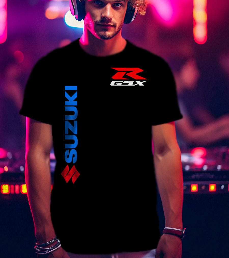 SUZUKI GSX-R Vertical Blue Red Logo Branding T-Shirt