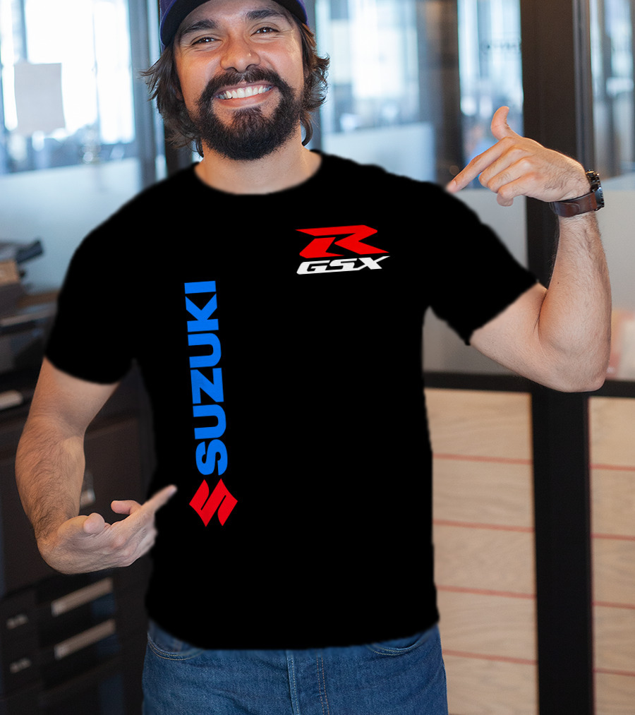 SUZUKI GSX-R Vertical Blue Red Logo Branding T-Shirt