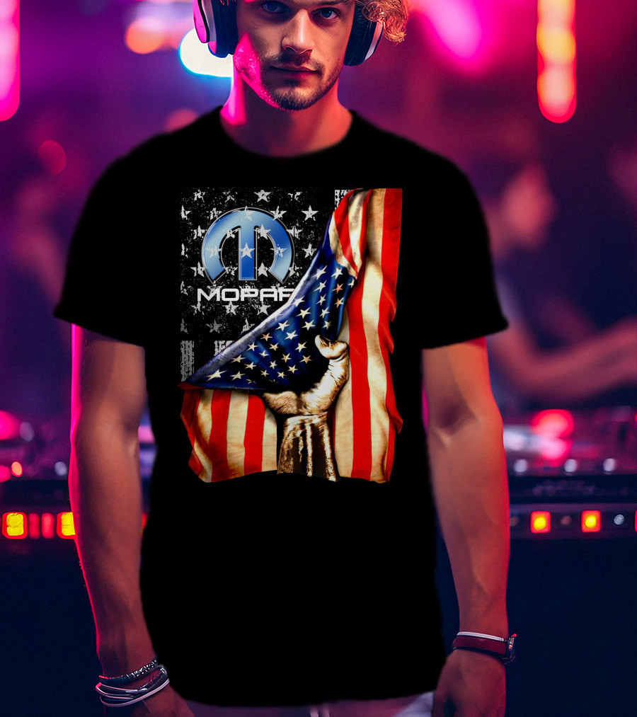 MOPAR American Flag Grunge Style With Fist And Stars T-Shirt