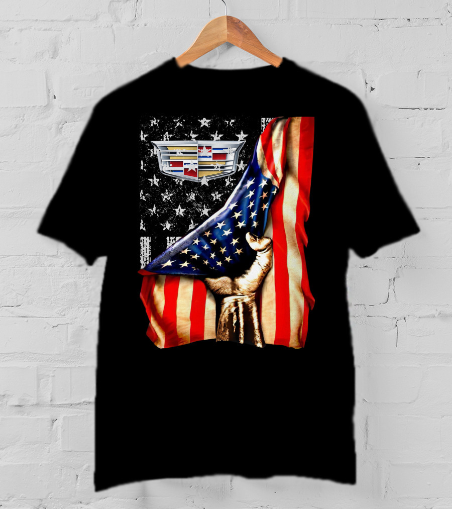 Cadillac Logo American Flag Hand Stars Stripes T-Shirt