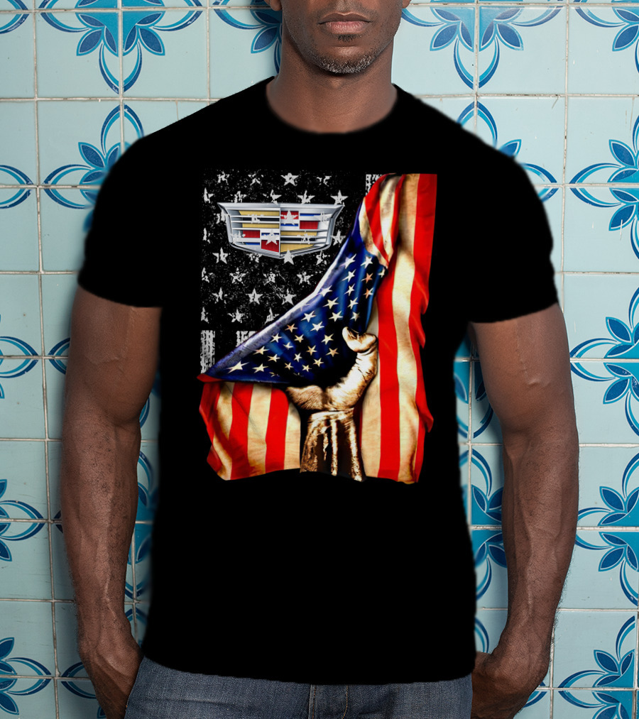 Cadillac Logo American Flag Hand Stars Stripes T-Shirt