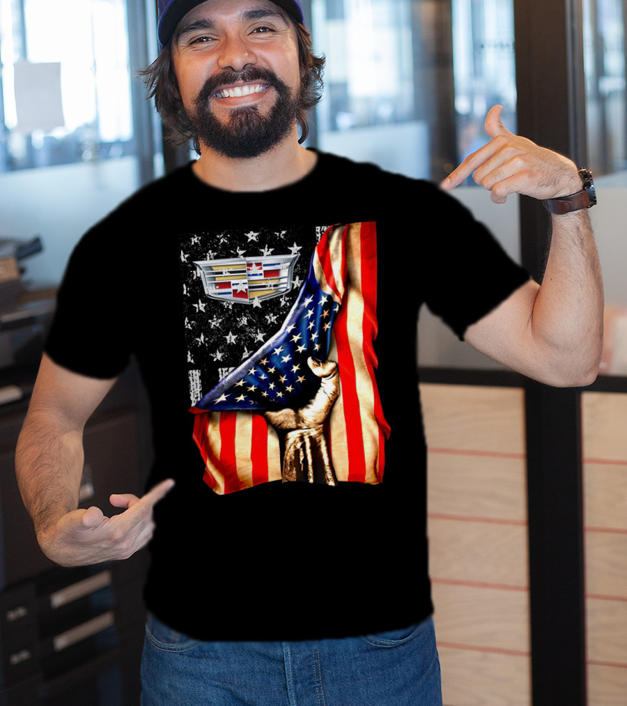 Cadillac Logo American Flag Hand Stars Stripes T-Shirt