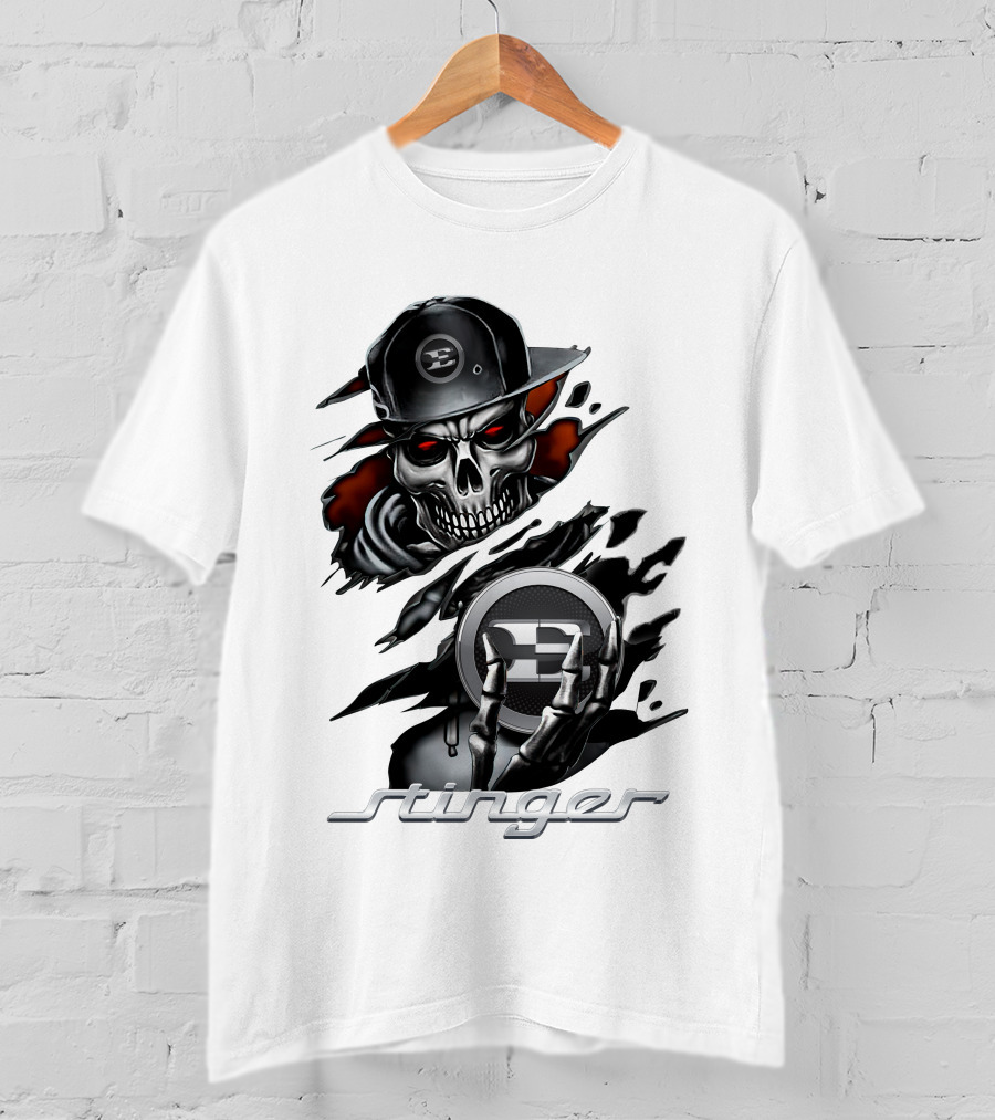 Stinger Skull With Hat And Logo Emblem T-Shirt
