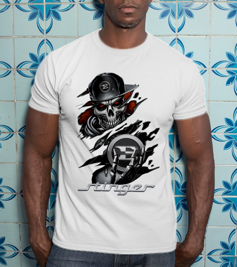 Stinger Skull With Hat And Logo Emblem T-Shirt