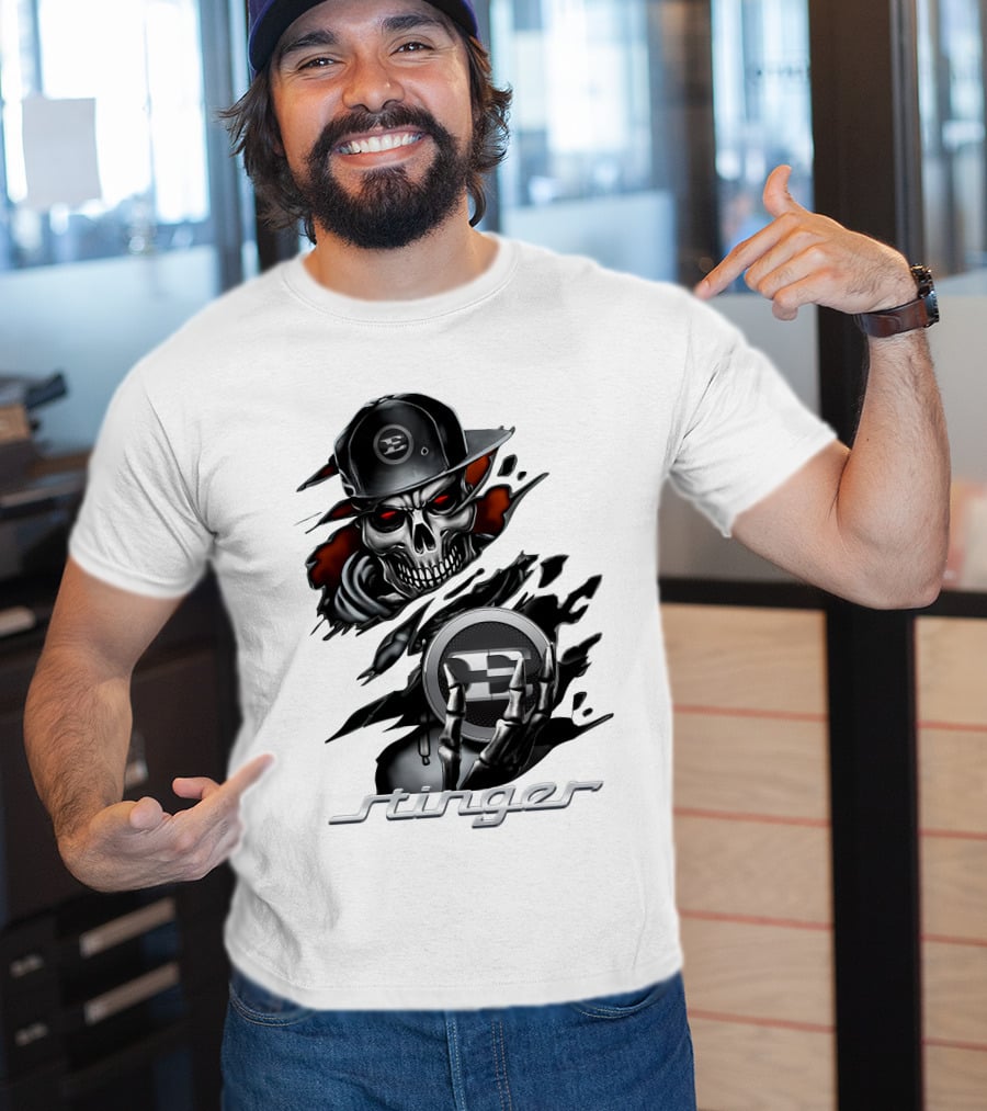Stinger Skull With Hat And Logo Emblem T-Shirt