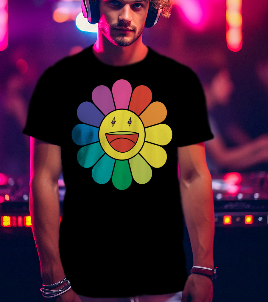 J Balvin Colores Rainbow Flower Smiley Face T-Shirt