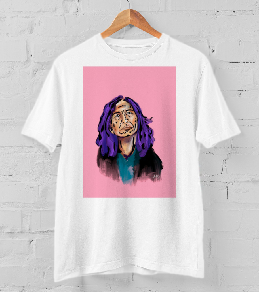 Emergency Fundraising Purple Haired Person On Pink Background T-Shirt
