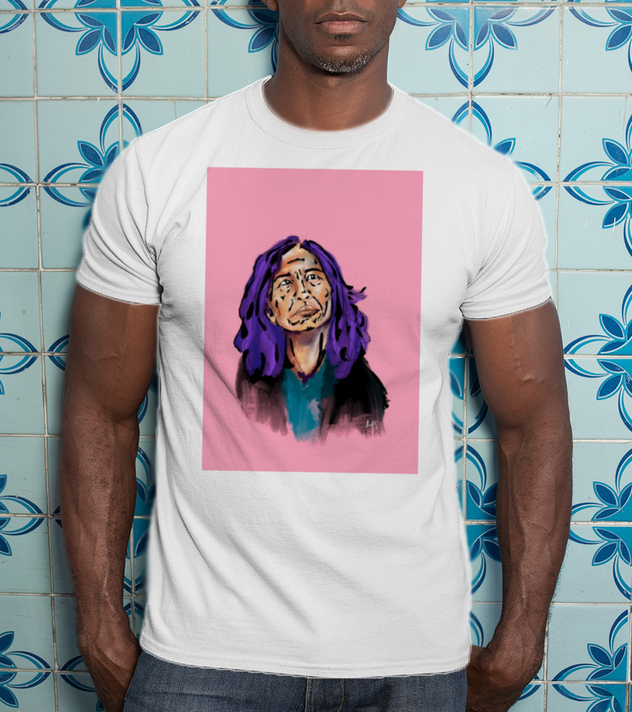 Emergency Fundraising Purple Haired Person On Pink Background T-Shirt