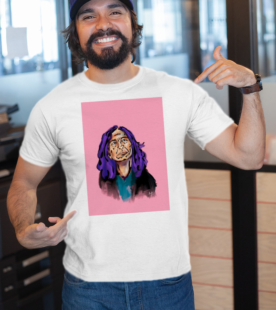 Emergency Fundraising Purple Haired Person On Pink Background T-Shirt