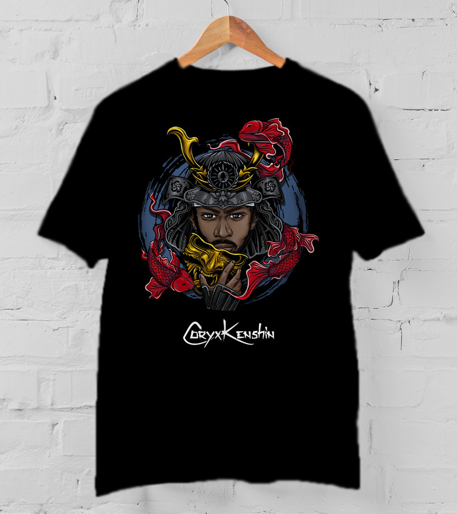CoryxKenshin Samurai Helmet And Koi Fish T-Shirt