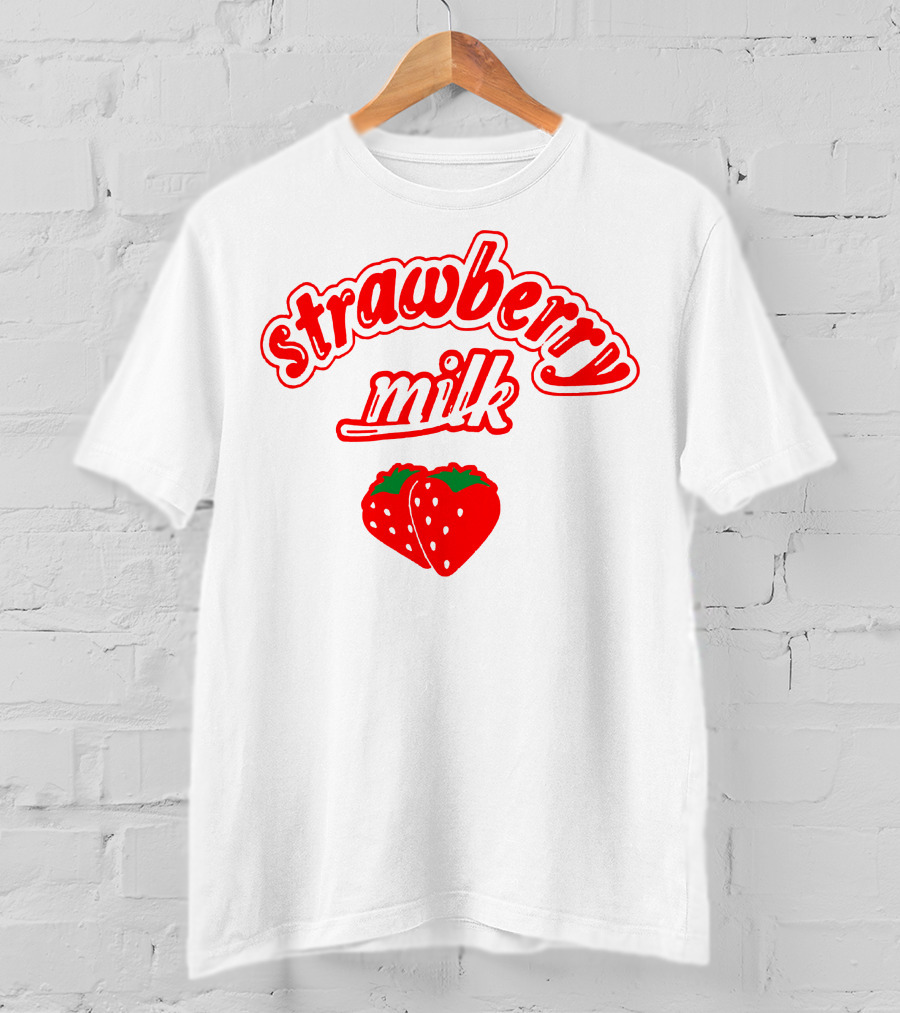 Strawberry Milk Red Text With Strawberries T-Shirt