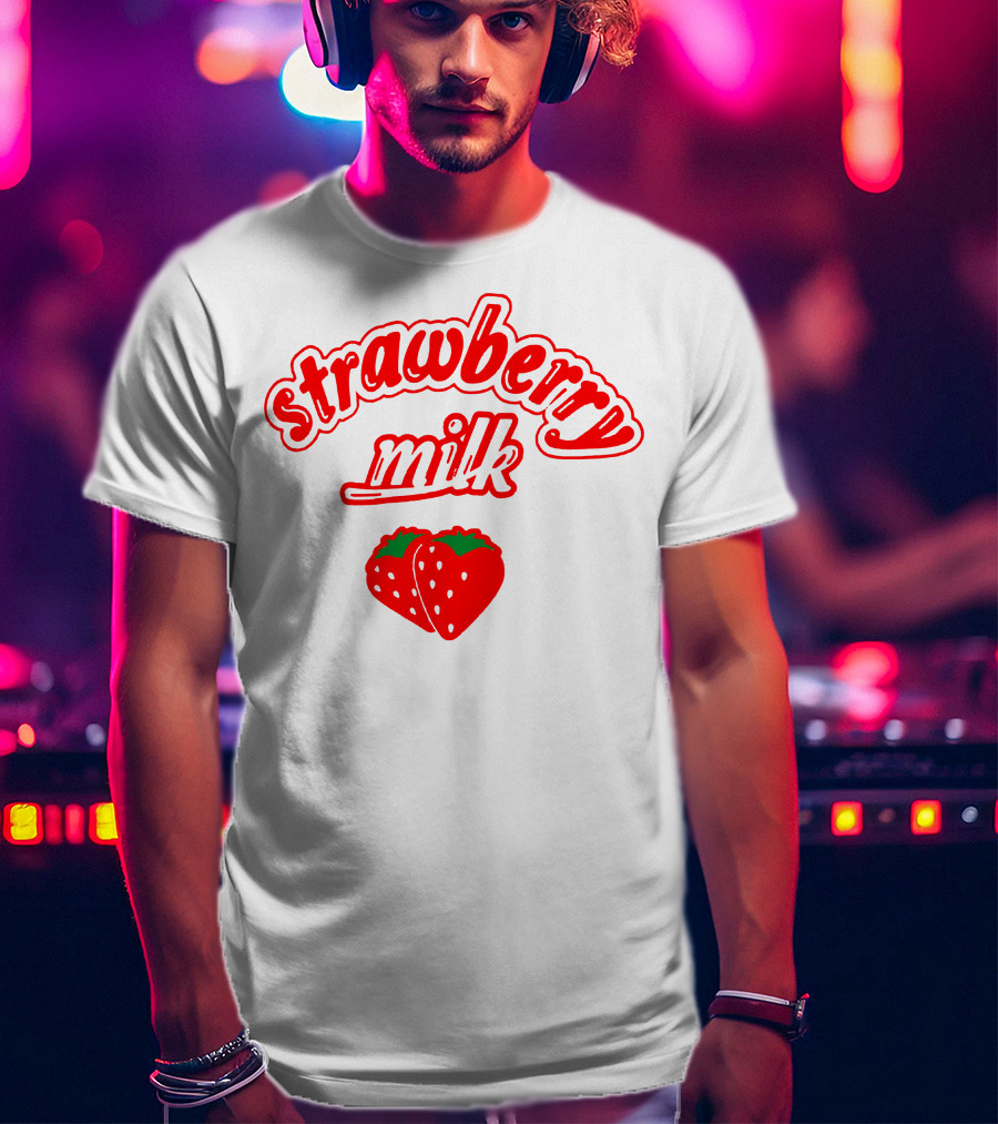 Strawberry Milk Red Text With Strawberries T-Shirt