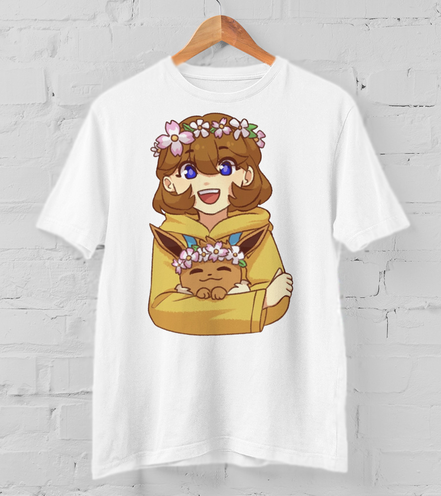 Ash With Flower Crown And Eevee Hugging T-Shirt