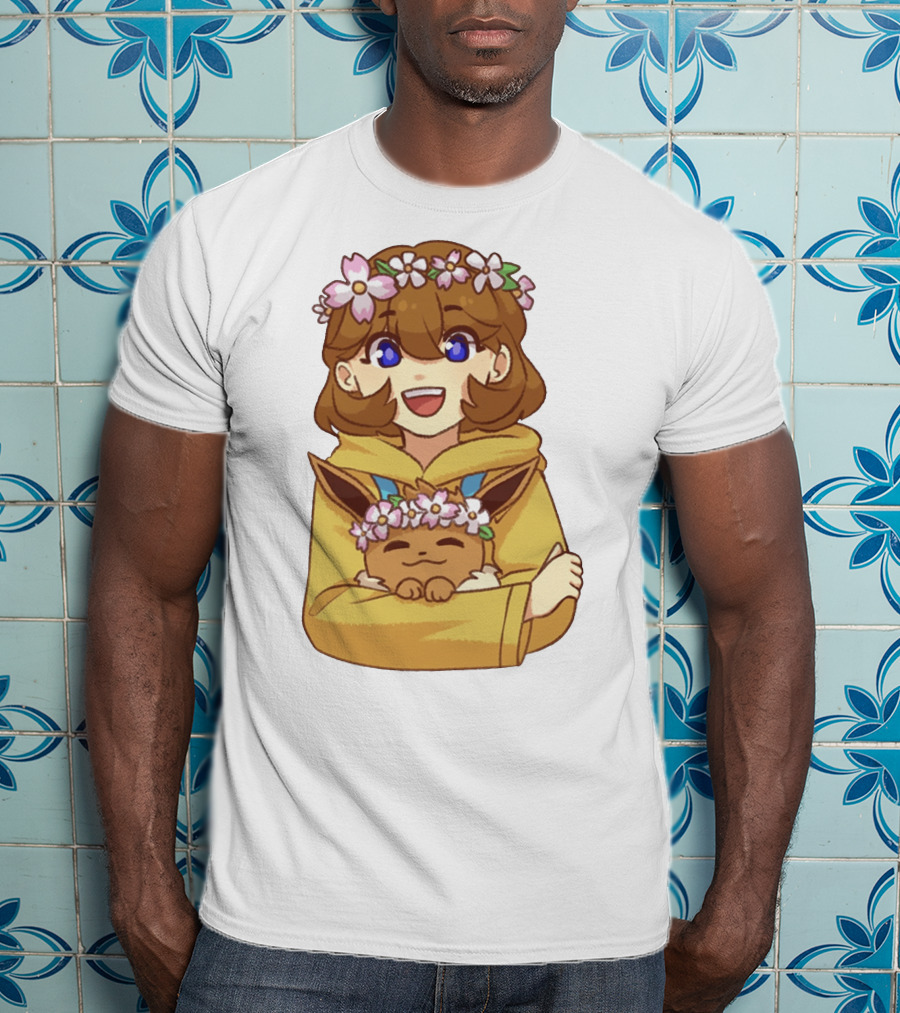 Ash With Flower Crown And Eevee Hugging T-Shirt