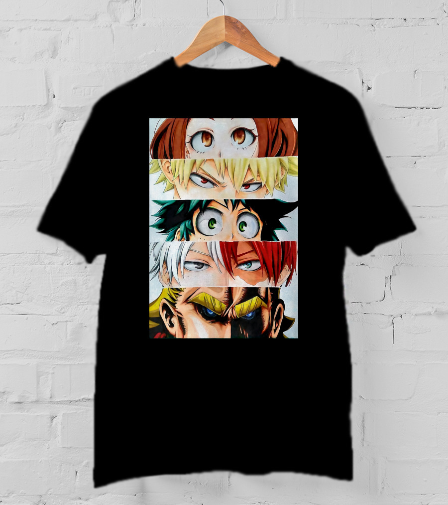 Academia My Hero Characters Staring Eyes Todoroki Midoriya All Might T-Shirt