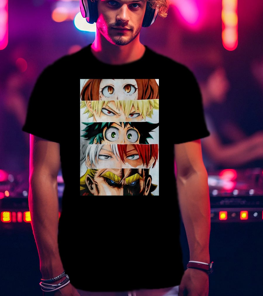 Academia My Hero Characters Staring Eyes Todoroki Midoriya All Might T-Shirt