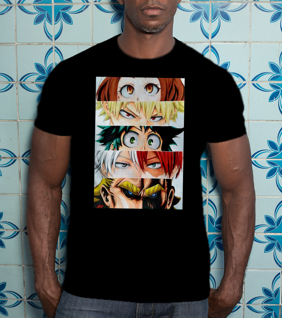 Academia My Hero Characters Staring Eyes Todoroki Midoriya All Might T-Shirt