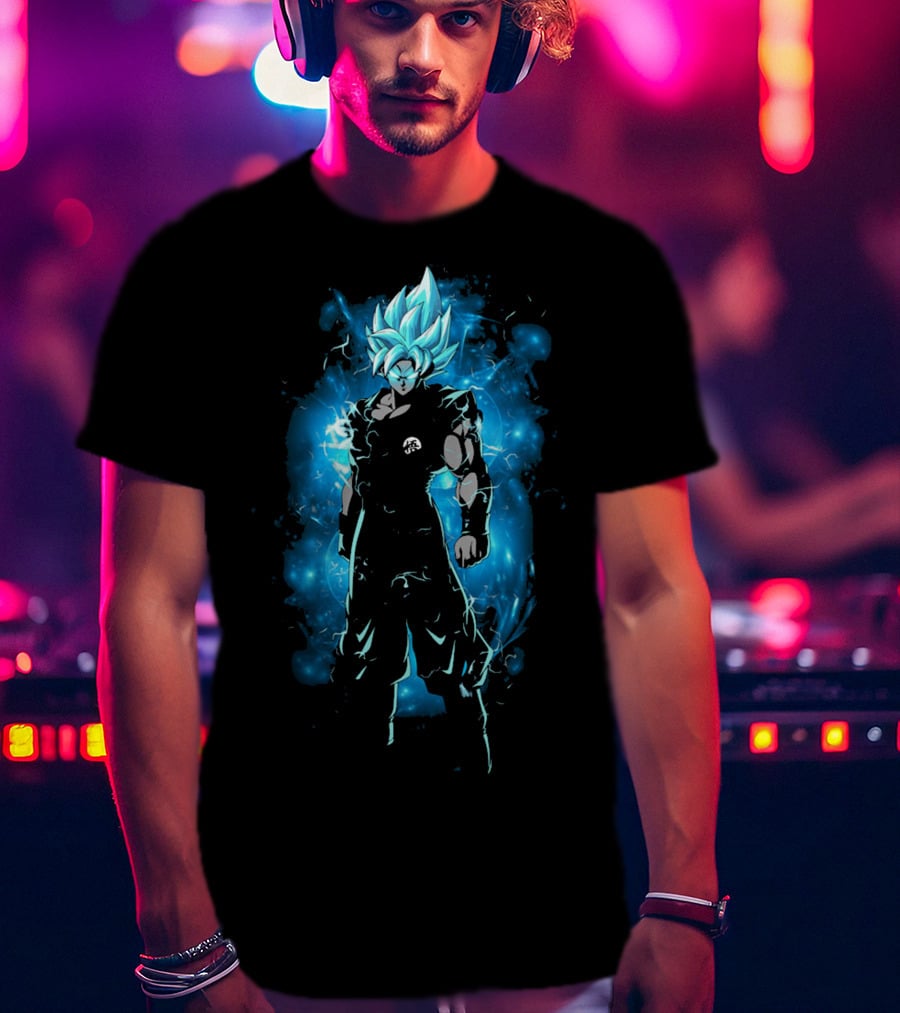 Legendary Blue Aura Warrior With Electric Hair And Black Suit T-Shirt