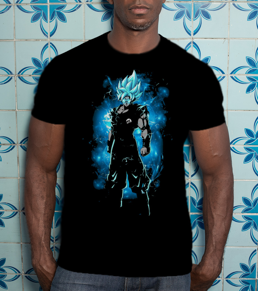 Legendary Blue Aura Warrior With Electric Hair And Black Suit T-Shirt