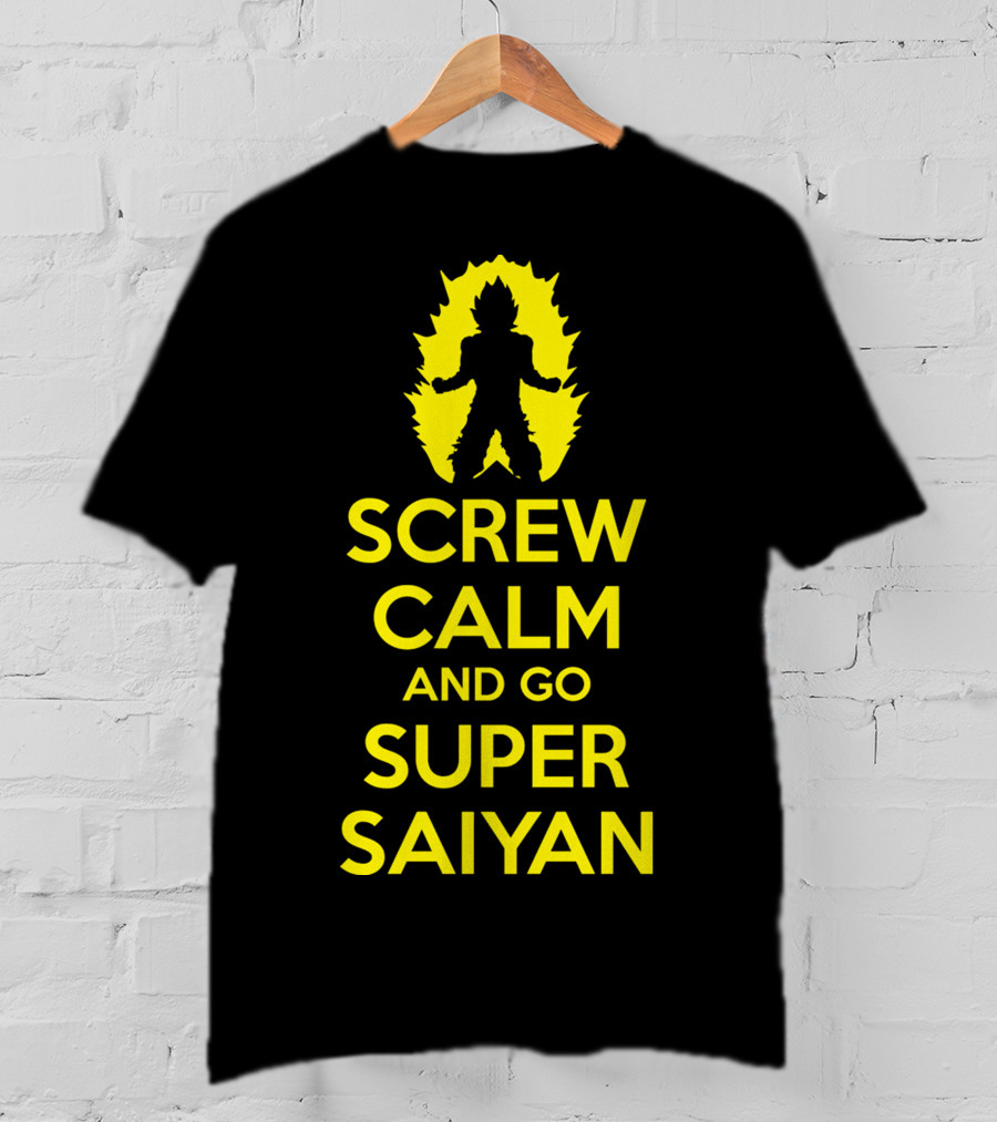 Screw Calm And Go Super Saiyan Silhouette Yellow Aura T-Shirt