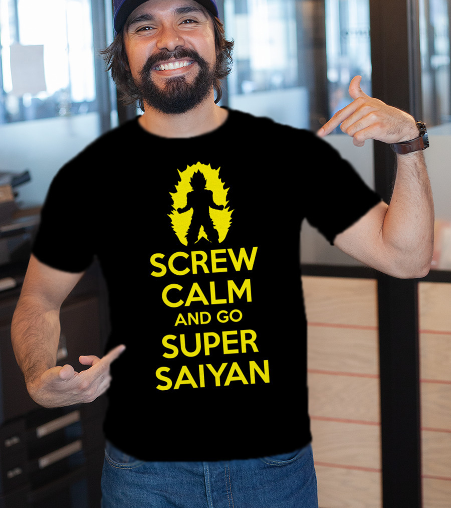 Screw Calm And Go Super Saiyan Silhouette Yellow Aura T-Shirt