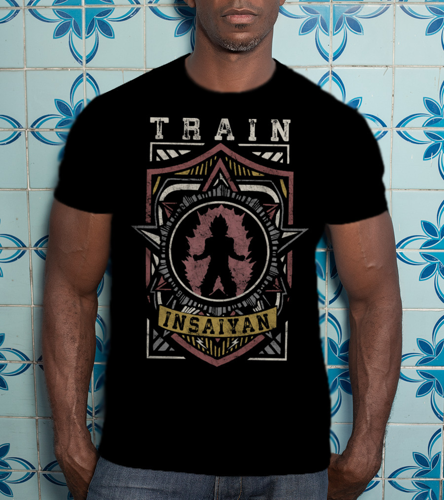 TRAIN INSAIYAN Warrior Shield Crest Power Pose Badge T-Shirt