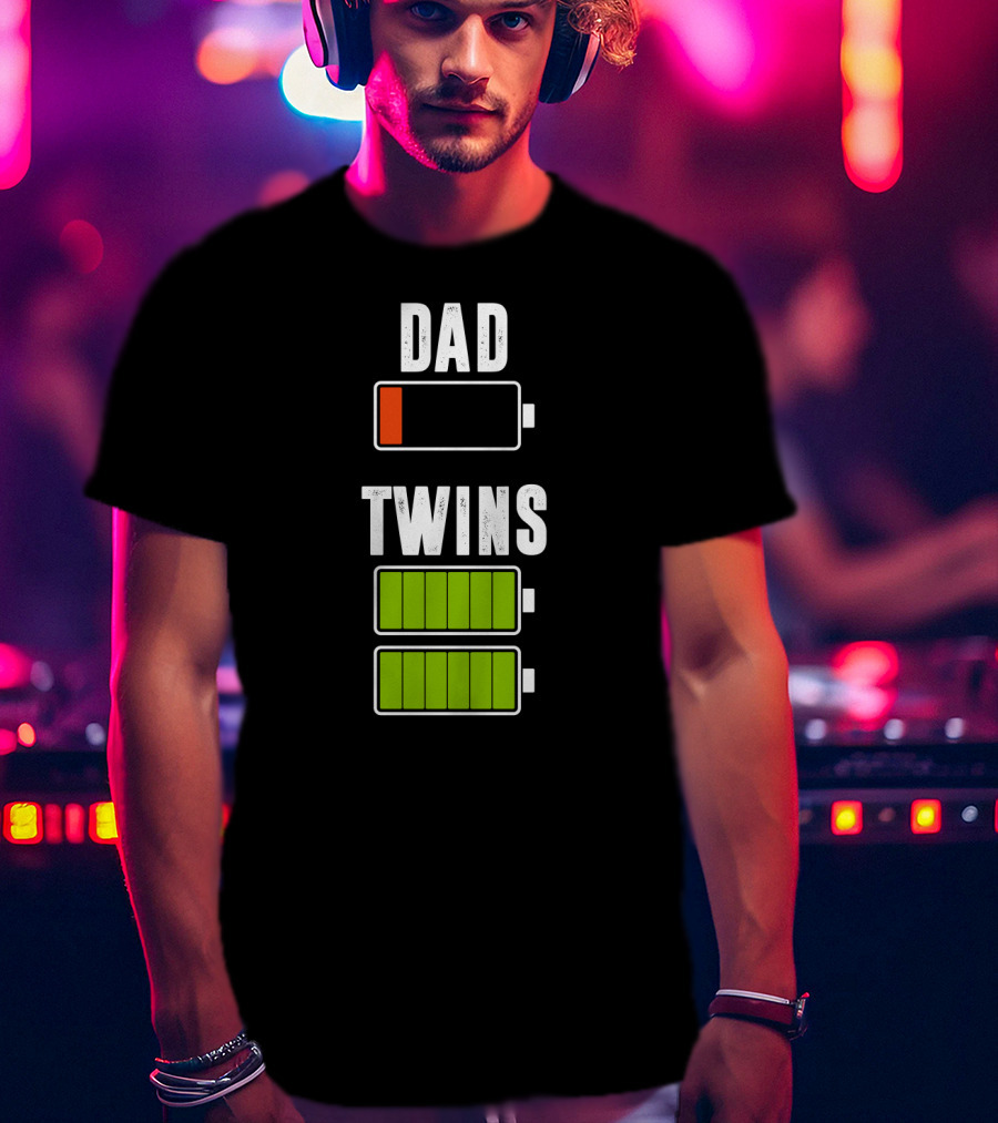 Dad Twins Low High Battery Charged T-Shirt