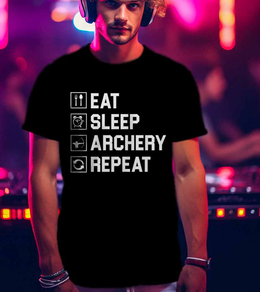 Eat Sleep Archery Repeat Iconic Routine Symbols T-Shirt