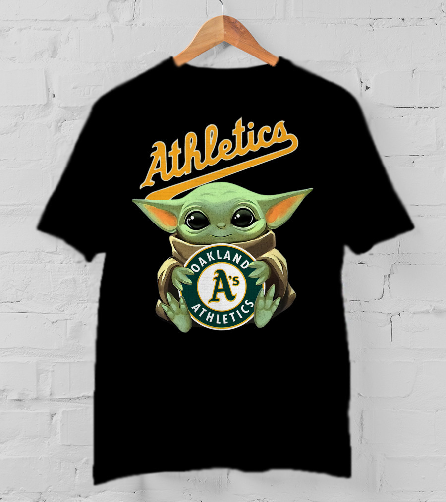 Oakland Athletics Baby Yoda Hugging A's Baseball T-Shirt