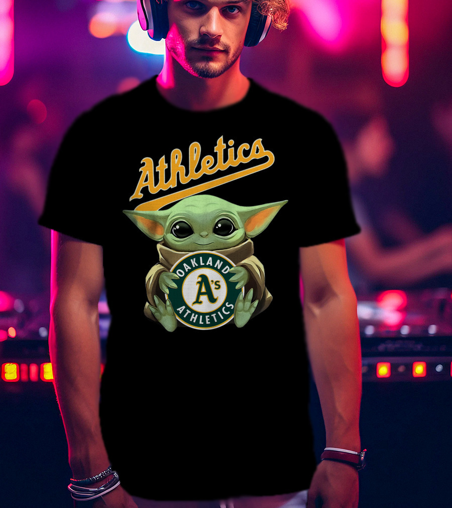 Oakland Athletics Baby Yoda Hugging A's Baseball T-Shirt
