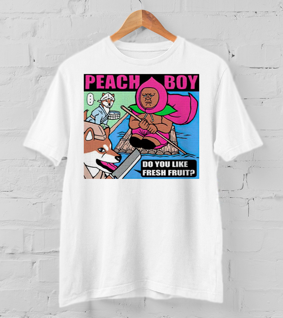 Peach Boy Do You Like Fresh Fruit Toru Owashi Manga-Style Adventure Rafting With Dog And Monkey T-Shirt