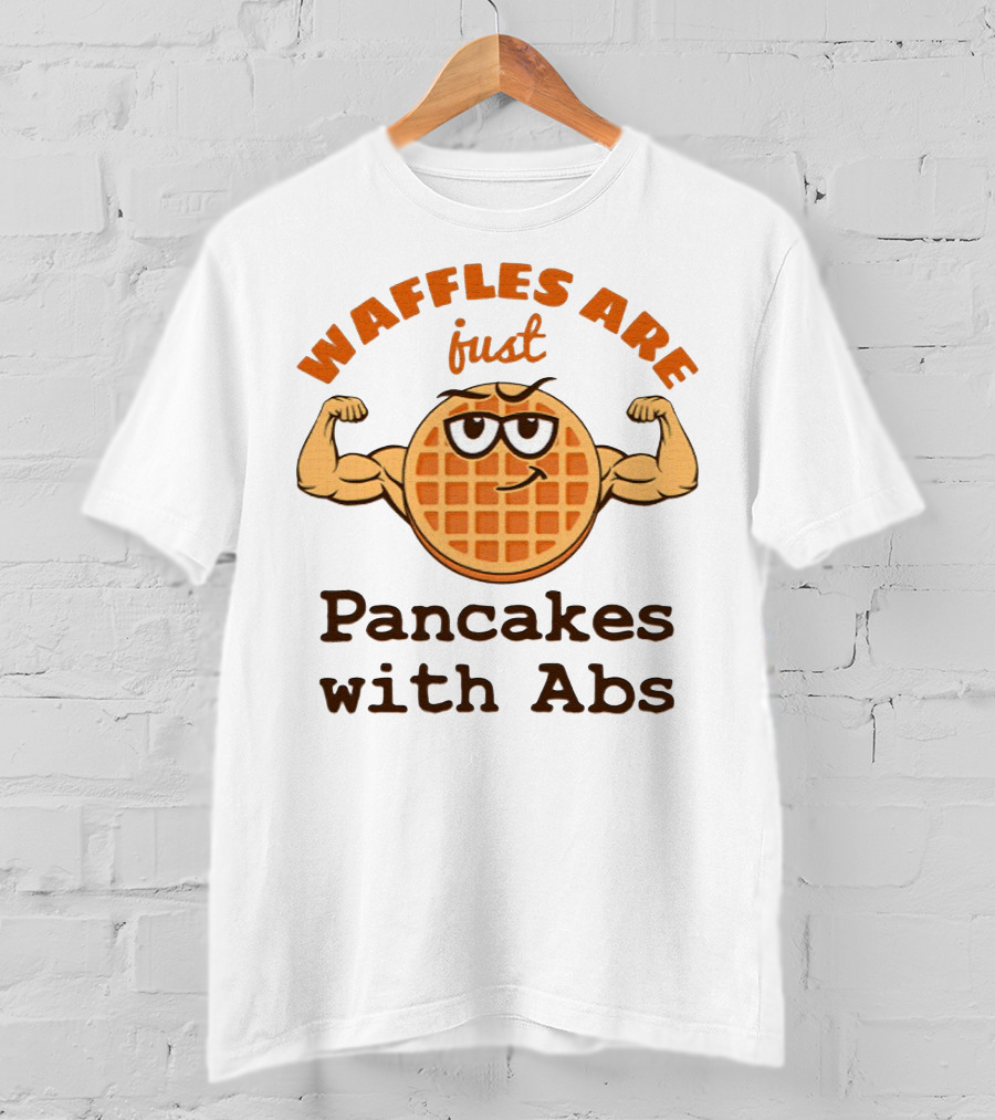 Waffles Are Just Pancakes With Abs Flexing Muscular Cartoon Breakfast T-Shirt