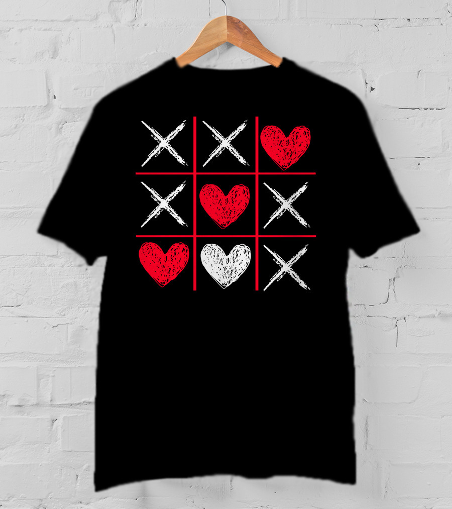 Valentines Day Tic-Tac-Toe XO XO Heart Pattern Funny Valentine Gifts T-Shirt