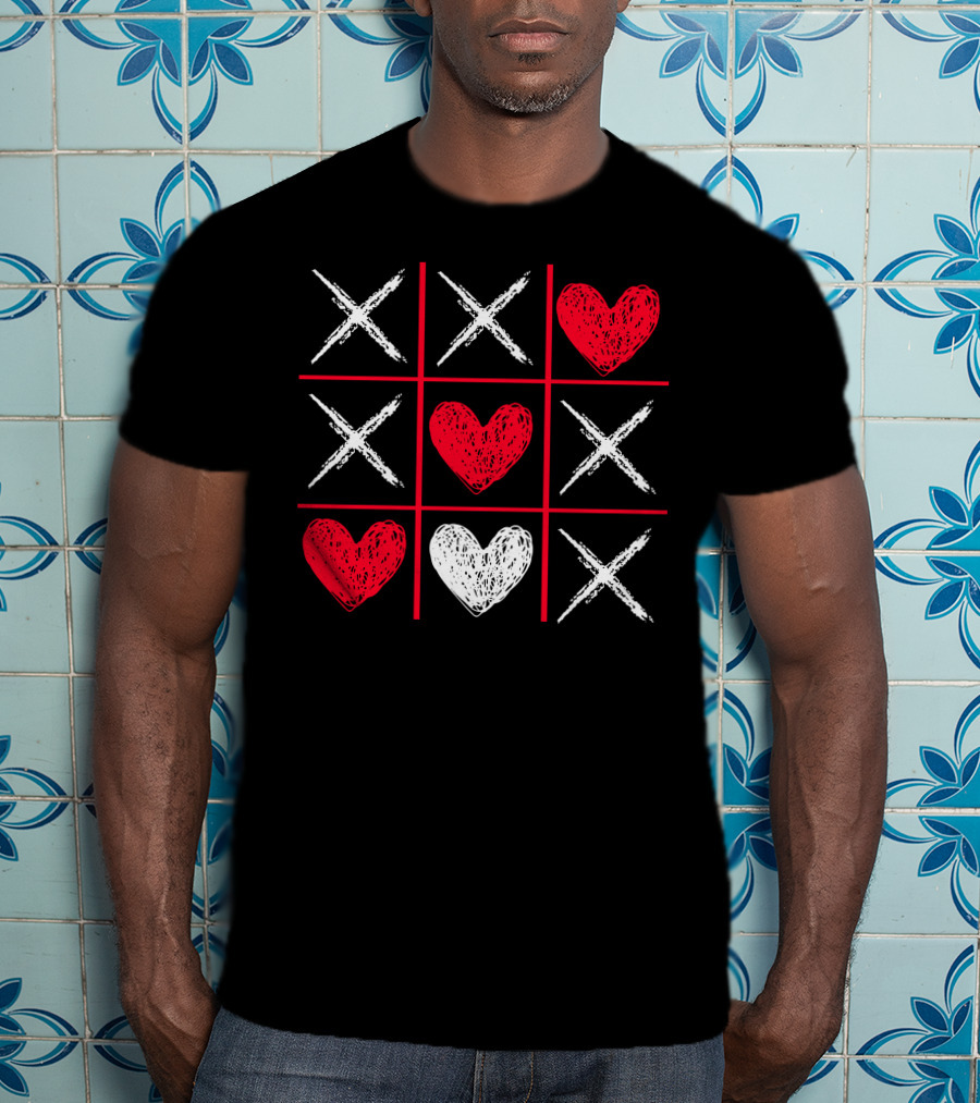 Valentines Day Tic-Tac-Toe XO XO Heart Pattern Funny Valentine Gifts T-Shirt